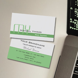 Ljust Grått och Grönt med Monogram Professionell Visitkort
