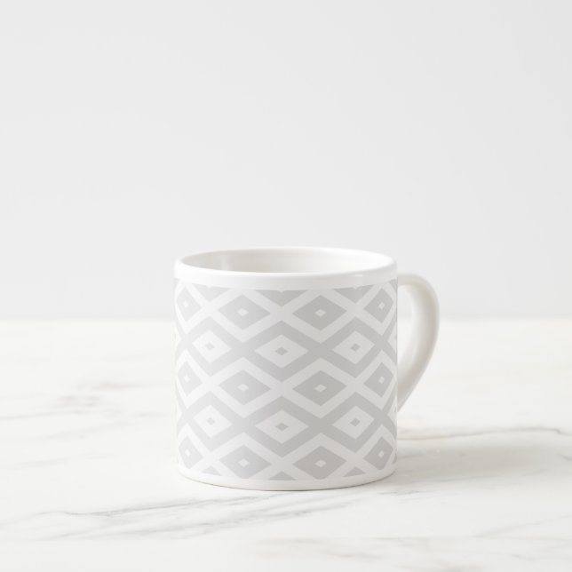 Ljust grått och vit diamant mönster espressomugg (Framsida höger)