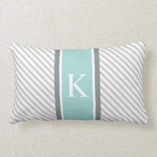 Ljust Grått Rand & Mint Grönt Monogram Lumbarkudde