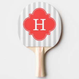 Ljust Grått White Rand Coral Red Monogram etikett Pingisracket