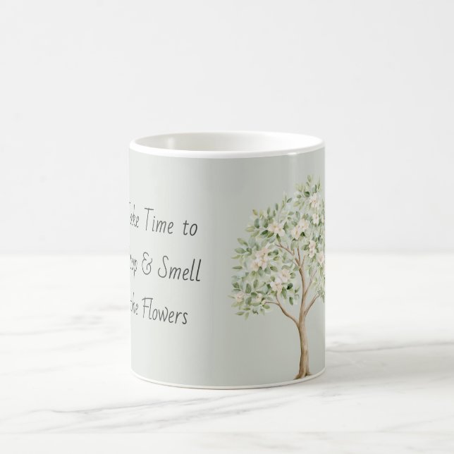 Ljust Grön Blommande Träd Kaffemugg (Center)