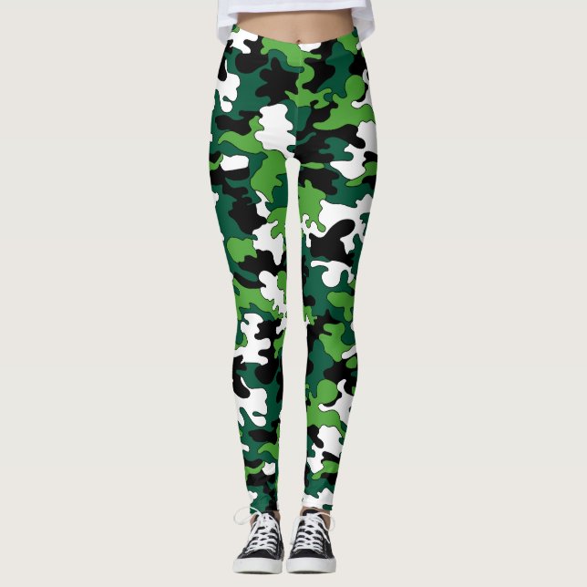 Ljust - grön Camo damasker Leggings (Framsida)