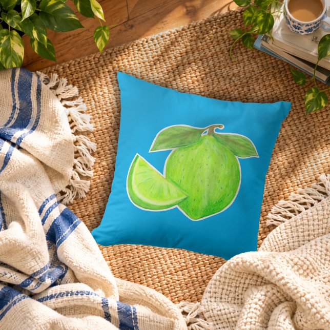 Ljust grön lime med ljust blå citrusmönster kudde (Skapare uppladdad)