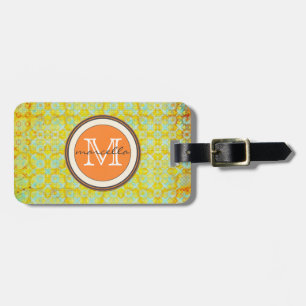 Ljust - grön orange mönsterMonogram Bagagebricka