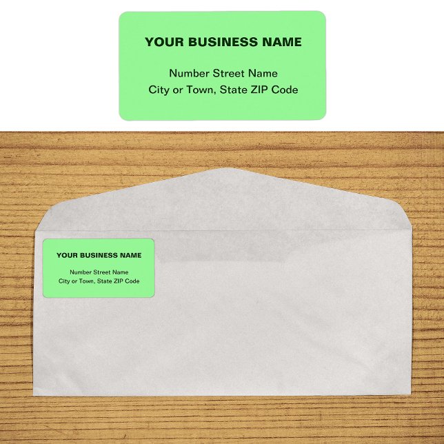 Ljust grönt adressetikett för vanliga texter (Plain text light green business address label on envelope)