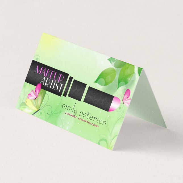 Ljust grönt bakgrund med svart utfallssymbol visitkort (Framsida)