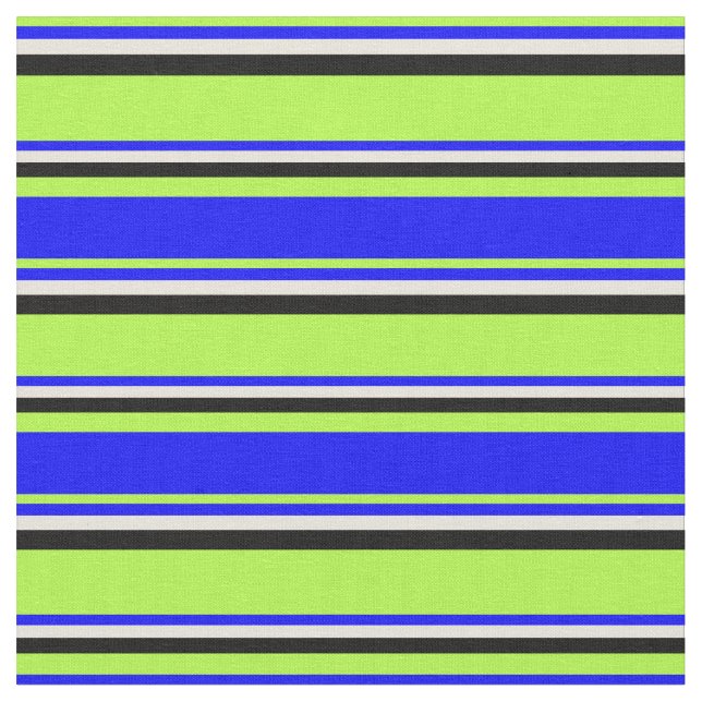 Ljust grönt, blå, Beige och Black Färgad Linjer Tyg (Närbild)