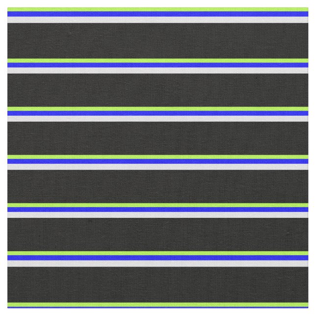 Ljust grönt, blå, lavender & Black Linjer Tyg (Närbild)