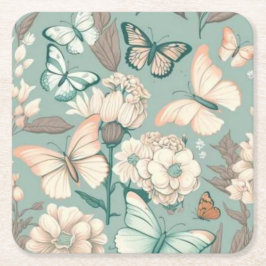 Ljust grönt blomdekaler och blommor underlägg papper kvadrat