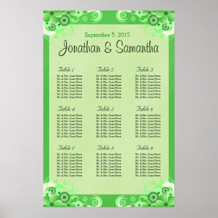 Ljust grönt Blommigten Bröllop Bord, sittdiagram Poster