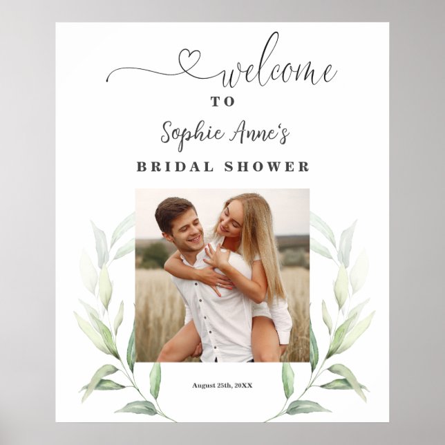Ljust Grönt Bröllopsdusch Foto Välkomstskylt Poster (Framsidan)