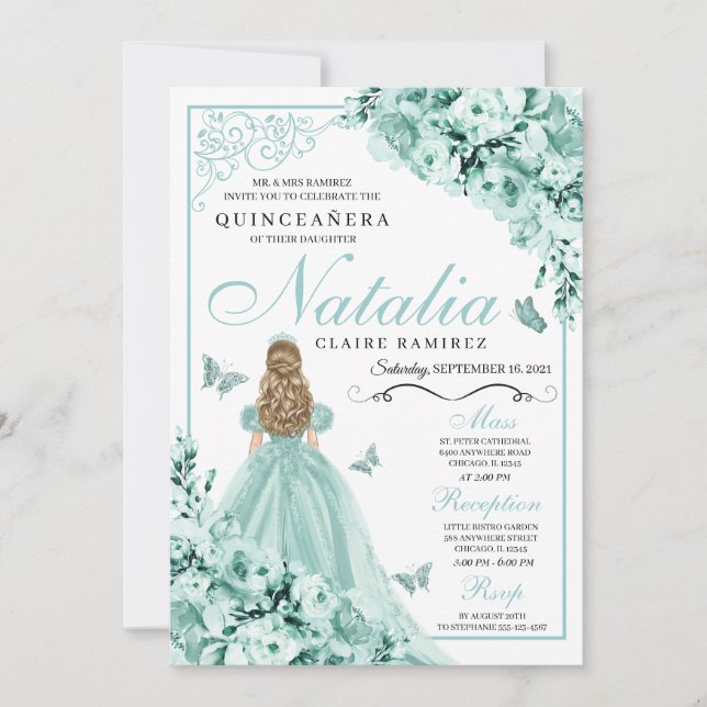 Ljust grönt Butterfly Tiara Princess Quinceanera Inbjudningar (Framsida)