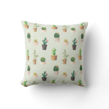 Ljust grönt Cactus Succulent Plant Mönster Pillow