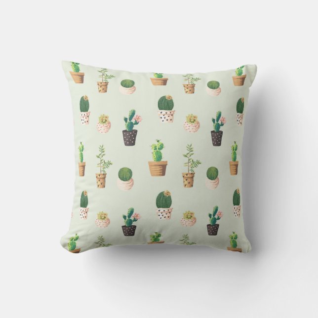 Ljust grönt Cactus Succulent Plant Mönster Pillow Kudde (Framsida)