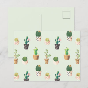 Ljust grönt Cute Cactus Cacti Mönster vykort