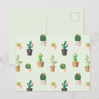 Ljust grönt Cute Cactus Cacti Mönster vykort