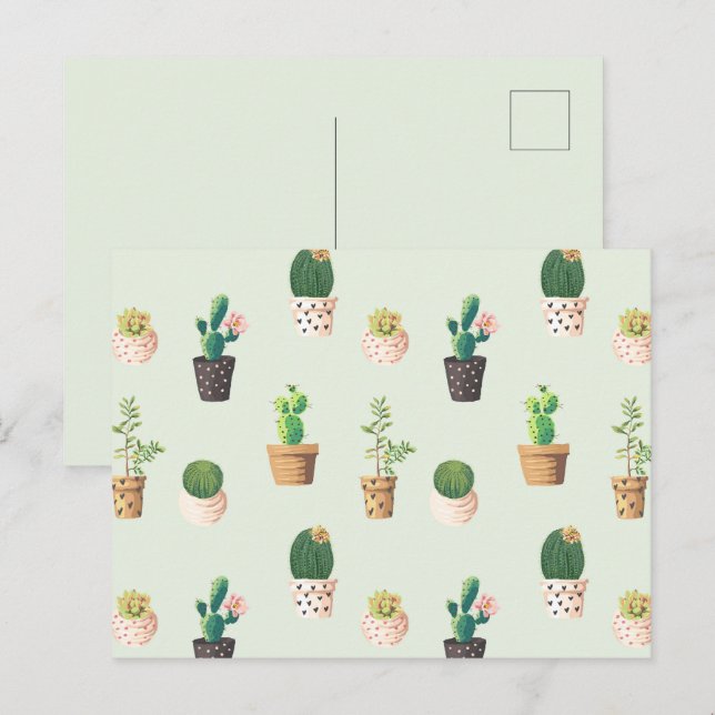 Ljust grönt Cute Cactus Cacti Mönster vykort (Fram/baksida)