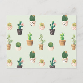 Ljust grönt Cute Cactus Cacti Mönster vykort