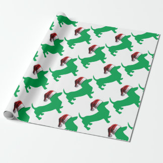 Ljust grönt Dachshund med Jultomten Hat Presentpapper