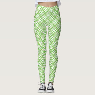 Ljust grönt diagonal-kontroll mönster leggings