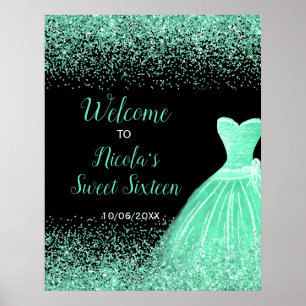 Ljust grönt Dress Faux Glitter Sweet 16 Välkommen Poster
