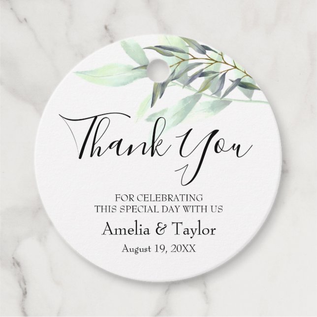 Ljust grönt Eucalyptus Löv Round Gåvor Etiketter (Framsida)