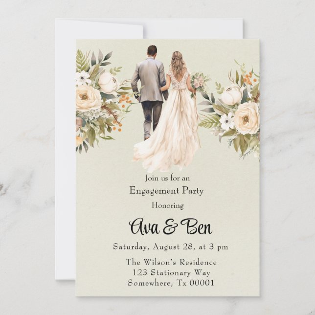 Ljust grönt Förlovningsfest för tegel och groom Inbjudningar (Framsida)