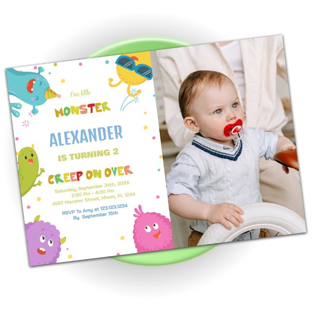 Ljust grönt foto från måndagsinbjudan inbjudningar (Monster Birthday Invitations Light Green photo)