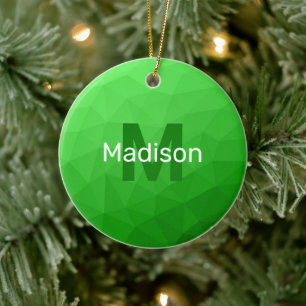 Ljust grönt geometriskt nät mönster Monogram Julgransprydnad Keramik