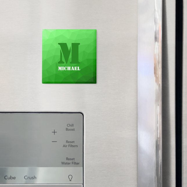 Ljust grönt geometriskt nät mönster Monogram Magnet (In Situ (Fridge))