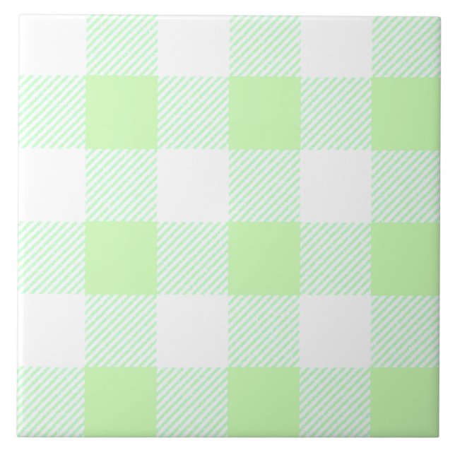 ljust grönt Gingham Check Mönster Kakelplatta (Framsidan)