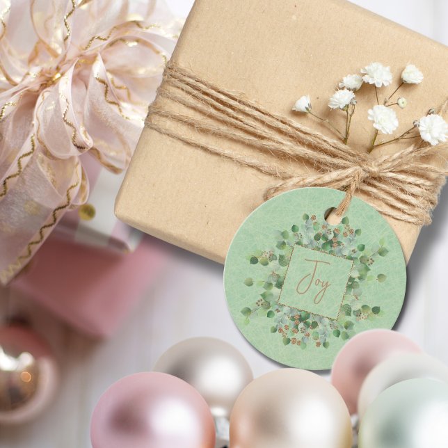 Ljust grönt Glitter botaniska Eucalyptus-Anpassnin Gåvor Etiketter (Skapare uppladdad)