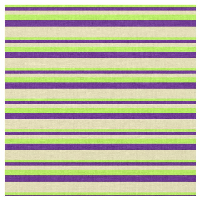 Ljust grönt, Indigo & Tan Färgad Linjer Tyg (Närbild)