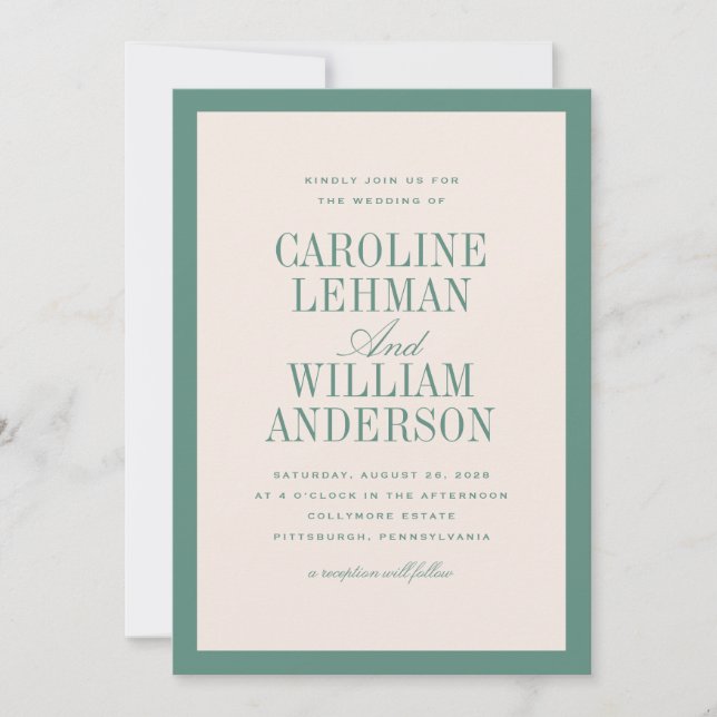 Ljust grönt Klassiska Elegant bröllop Inbjudningar (Framsida)