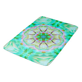 Ljust grönt kornigt struktur, blomsterkalejdoskop  badrumsmatta