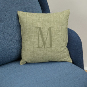 Ljust grönt linen struktur monogram kudde