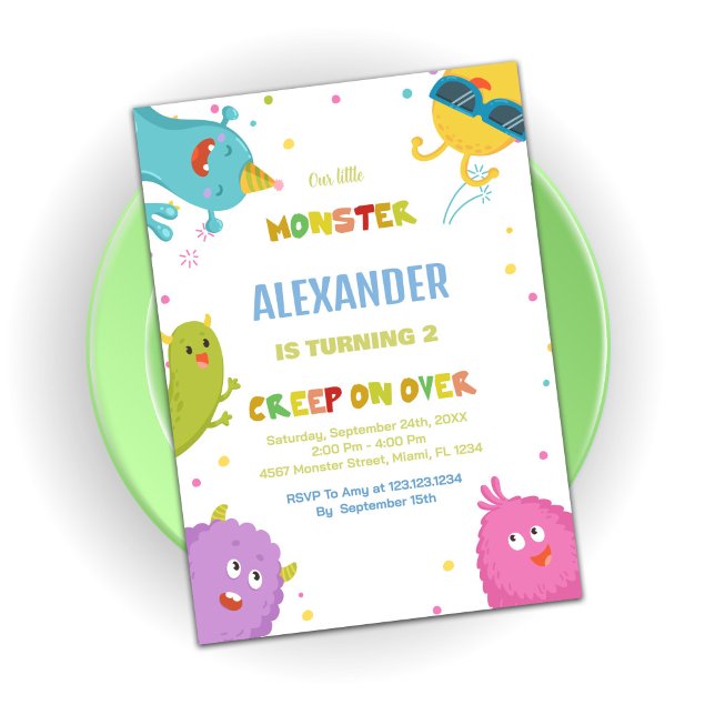 Ljust grönt måndagsinbjudningar inbjudningar (Monster Birthday Invitations Light Green)