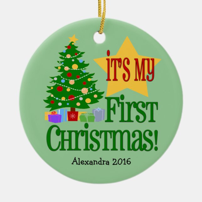 Ljust grönt med Träd Baby Första julprydnad Julgransprydnad Keramik (Framsidan)