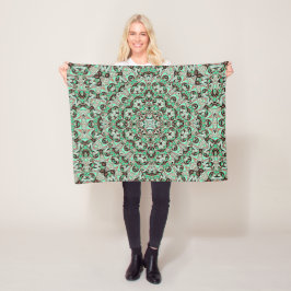 Ljust grönt, mynta och bruna mandala. fleecefilt