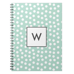 Ljust grönt mynta polka dots monogram anteckningsbok