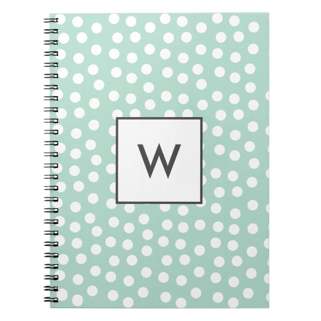 Ljust grönt mynta polka dots monogram anteckningsbok (Framsidan)