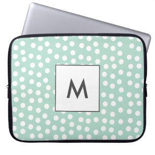 Ljust grönt mynta polka dots monogram laptop fodral