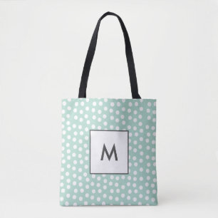 Ljust grönt mynta polka dots monogram tygkasse