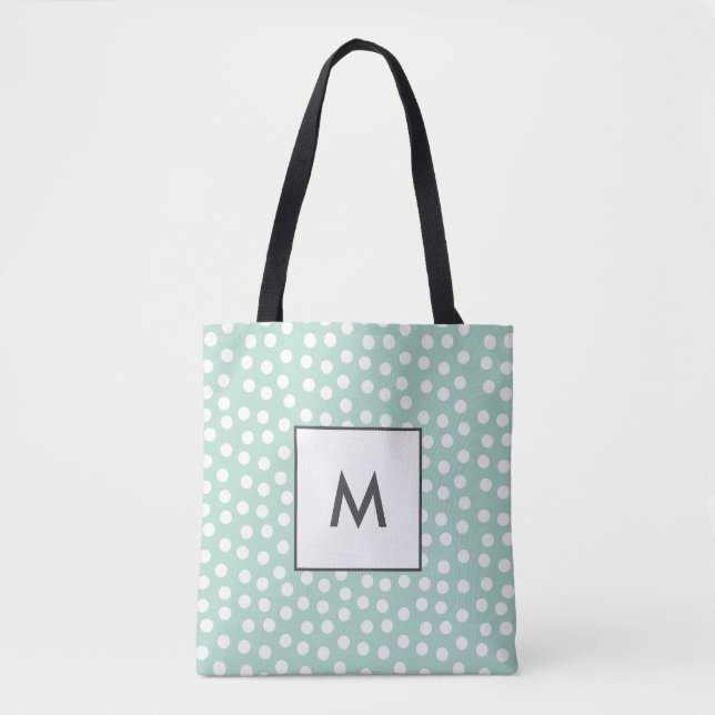 Ljust grönt mynta polka dots monogram tygkasse (Framsida)