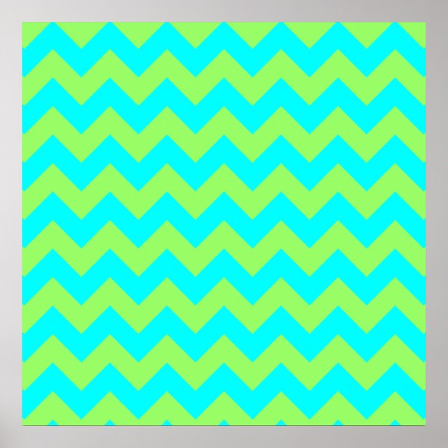 Ljust grönt och Aqua Zigzag Poster (Framsidan)