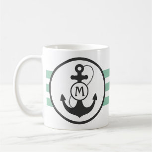 Ljust grönt och marinblå nautiska ankare kaffemugg