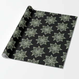 Ljust grönt på Black Sketchy Flowers Presentpapper