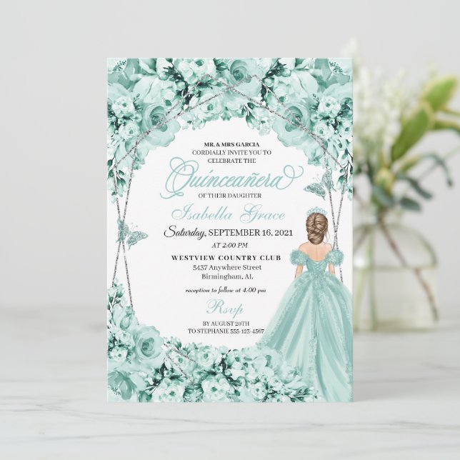 Ljust grönt prinsessan Dress Quinceanera Inbjudningar (Stående Fram)