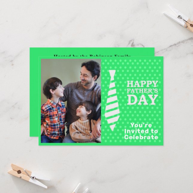 Ljust grönt punkter i fars dag Vit TID Foton Party Inbjudningar (Fram/Back In Situ)