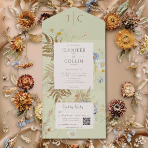 Ljust grönt QR-kod för Rustic Wildblommor Monogram